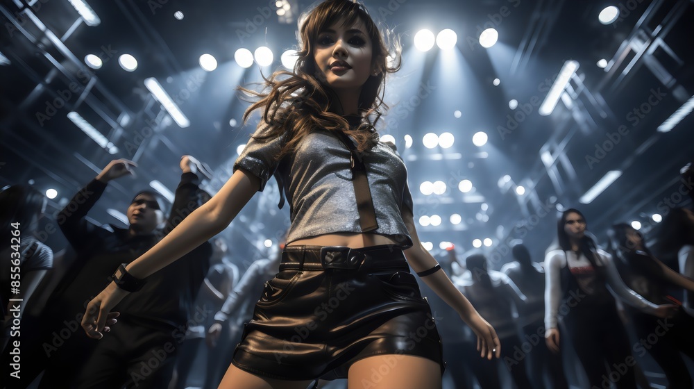 Obraz premium Hot Sexy Female Night Club Dancer – Electrifying Disco Party Lights Background