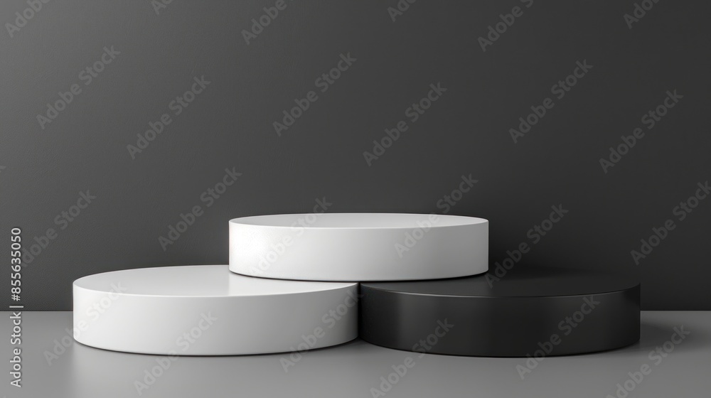 3d black and white round podium, pedestal for displaying product presentations, awards
