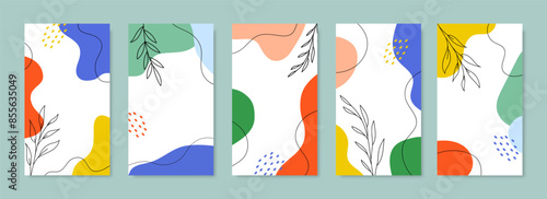 Set of editable social media story templates. Abstract background of hand drawn organic shapes in pastel colors. Trendy design for social media stories. Vector Illustration