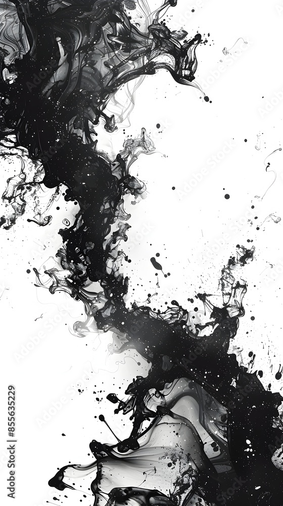 Dynamic Abstract Ink Splash Frame on Isolated White Background Dynamic Abstract Ink Splash Frame on Isolated White Background