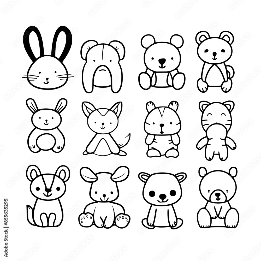 Obraz premium cute animal svg, farm animal svg, Animal clipart, Animal Svg, Doodle Svg, Safari animal svg, Animal Doodle Svg, Line Art Svg, Animal Face Svg, Jungle Animal Svg, Animal Head Svg, Woodland Animals Svg,