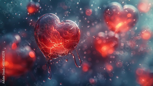 A vibrant depiction of animated hearts beating in rhythm on a health-themed background. The vibrant hearts pulse rhythmically against a backdrop of medical icons and soothing, cool tones. 