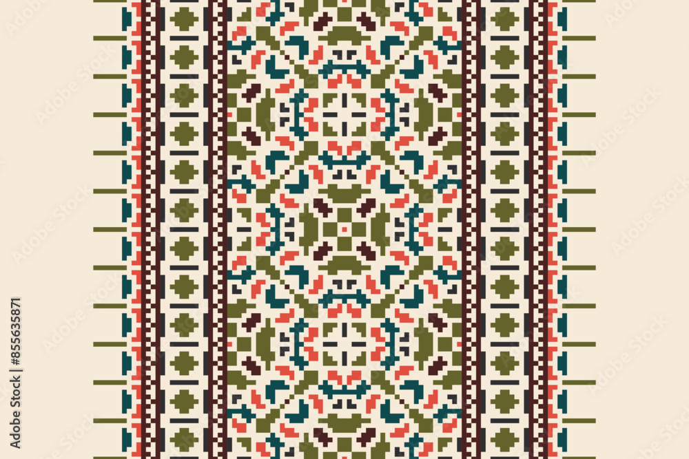 Traditional ethnic motifs ikat geometric fabric pattern cross stitch.Ikat embroidery Ethnic oriental Pixel navy blue background. Abstract,vector,illustration. Texture,scarf,decoration,wallpaper. Traditional ethnic motifs ikat geometric fabric pattern cross stitch.Ikat embroidery Ethnic oriental Pixel navy blue background. Abstract,vector,illustration. Texture,scarf,decoration,wallpaper.
