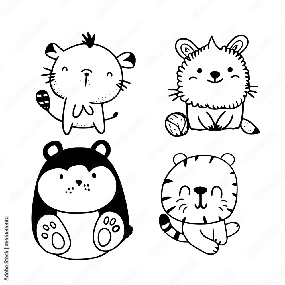 Obraz premium cute animal svg, farm animal svg, Animal clipart, Animal Svg, Doodle Svg, Safari animal svg, Animal Doodle Svg, Line Art Svg, Animal Face Svg, Jungle Animal Svg, Animal Head Svg, Woodland Animals Svg,