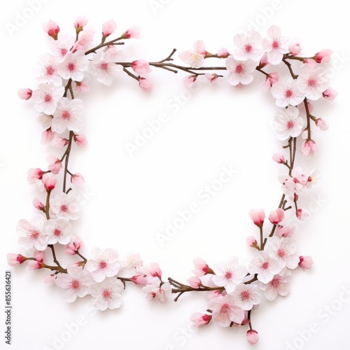 Beautiful frame of Sakura Cherry Blossoms, Spring flower of Japan white background. © May