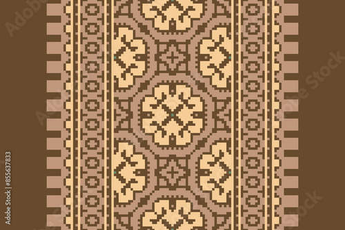 Traditional ethnic motifs ikat geometric fabric pattern cross stitch.Ikat embroidery Ethnic oriental Pixel navy blue background. Abstract,vector,illustration. Texture,scarf,decoration,wallpaper.