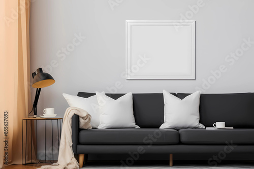 mockup frame in a modern living room with sofa, generated ai © weissdesign