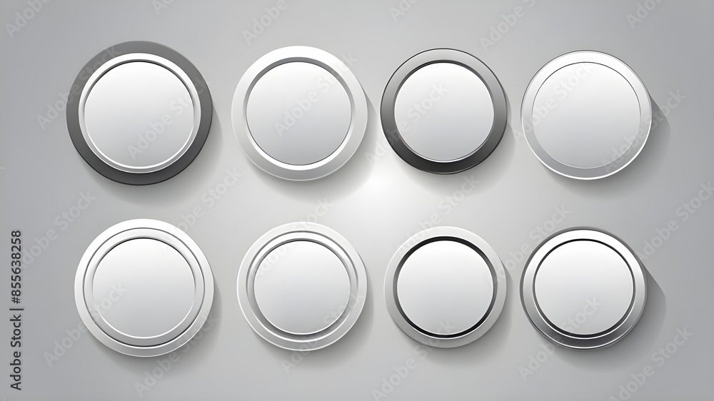 Circle buttons white and gray, 3D navigation panel for website, editable vector illustration. Circle buttons white and gray, 3D navigation panel for website, editable vector illustration.