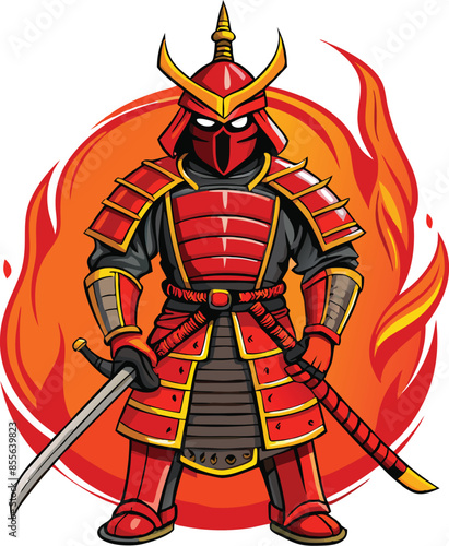 red samurai armor with sword at his side