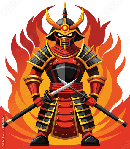 red samurai armor with sword at his side