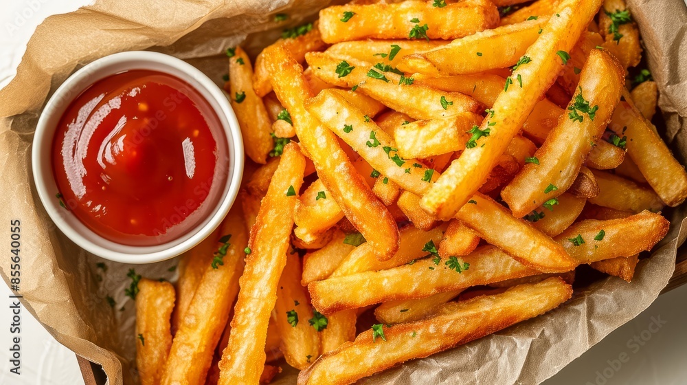 Tasty french fries and ketchup, delicious food. Tasty french fries and ketchup, delicious food.