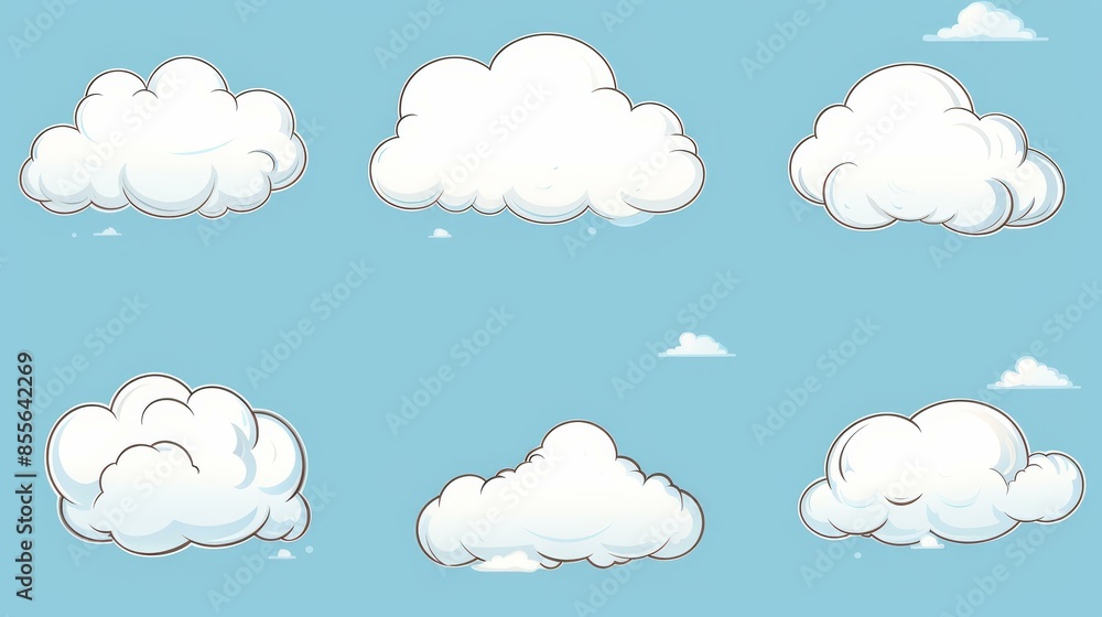 Obraz premium Playful set of cartoon speech bubbles on cloudy background.