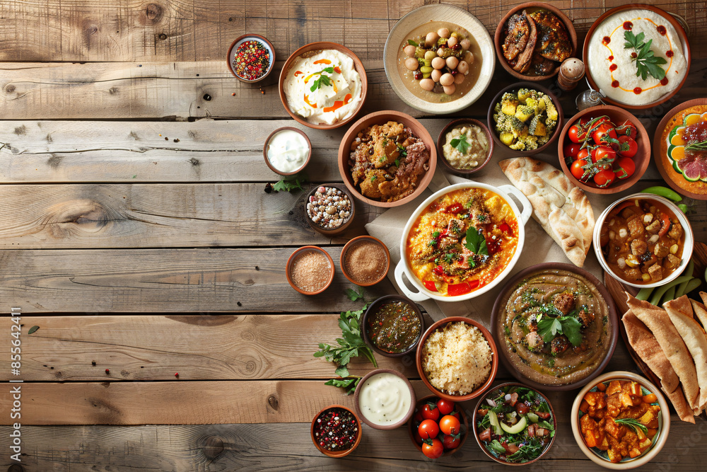Traditional meals from around the world presented in an appetizing manner Stock Photo with copy space Traditional meals from around the world presented in an appetizing manner Stock Photo with copy space