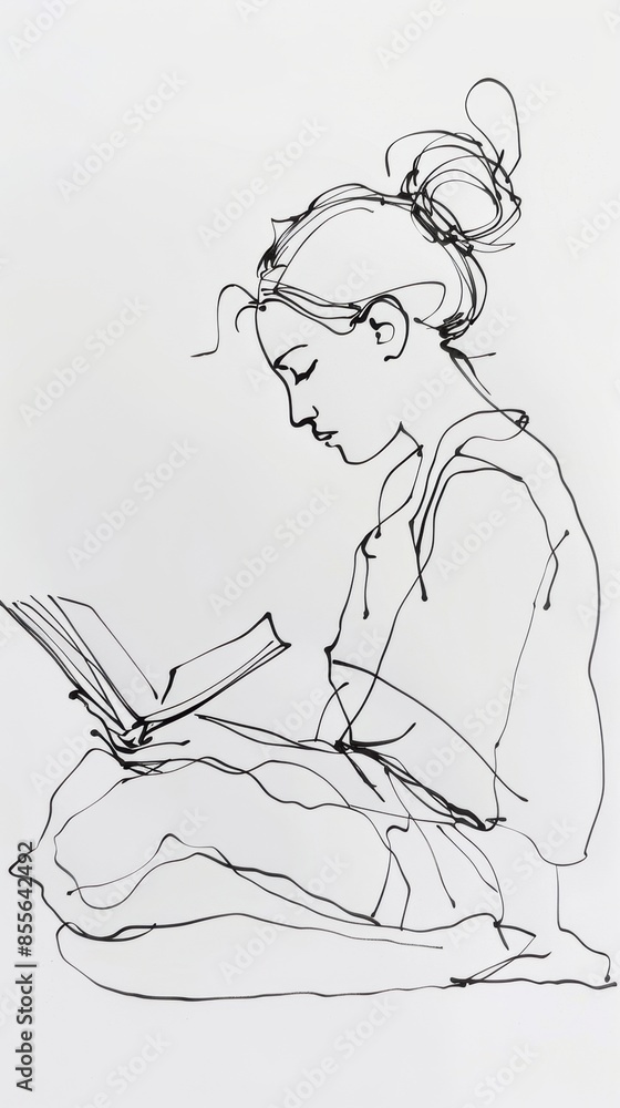 A drawing of a woman reading a book A drawing of a woman reading a book