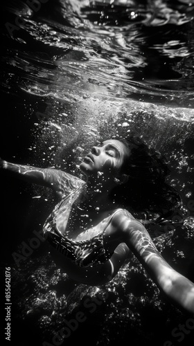 A woman floating in the water with a bottle