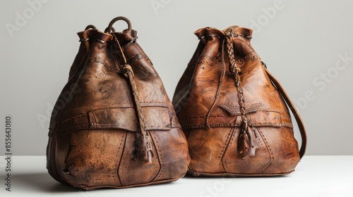 Traditional Argentinean and Uruguayan pitcher made of processed cowhide, used for storing and transporting water, often used by gauchos or pampas herders.