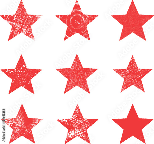 Grunge stars. Set of red grunge stars. Vintage distressed  stars.