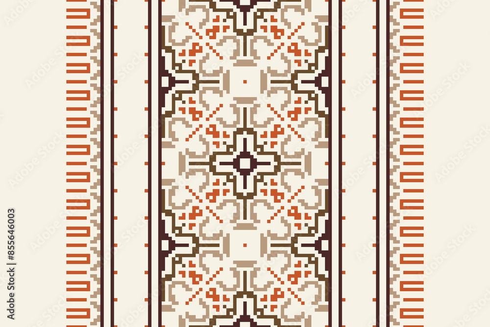 Obraz premium Beautiful traditional ethnic motifs ikat geometric fabric pattern cross stitch.Ikat embroidery Ethnic oriental Pixel.Abstract,vector,illustration. Texture,scarf,decoration,wallpaper,curtain,sarong.