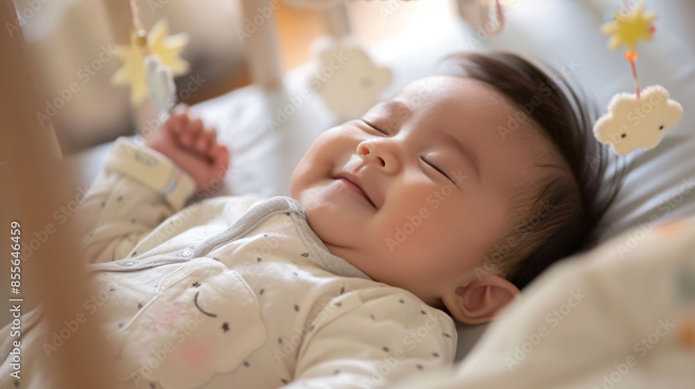Cute Baby Sleeping in Crib with Toys with Peaceful Slumber Cute Baby Sleeping in Crib with Toys with Peaceful Slumber