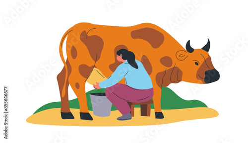 Farmer Milking Cow Illustration vector