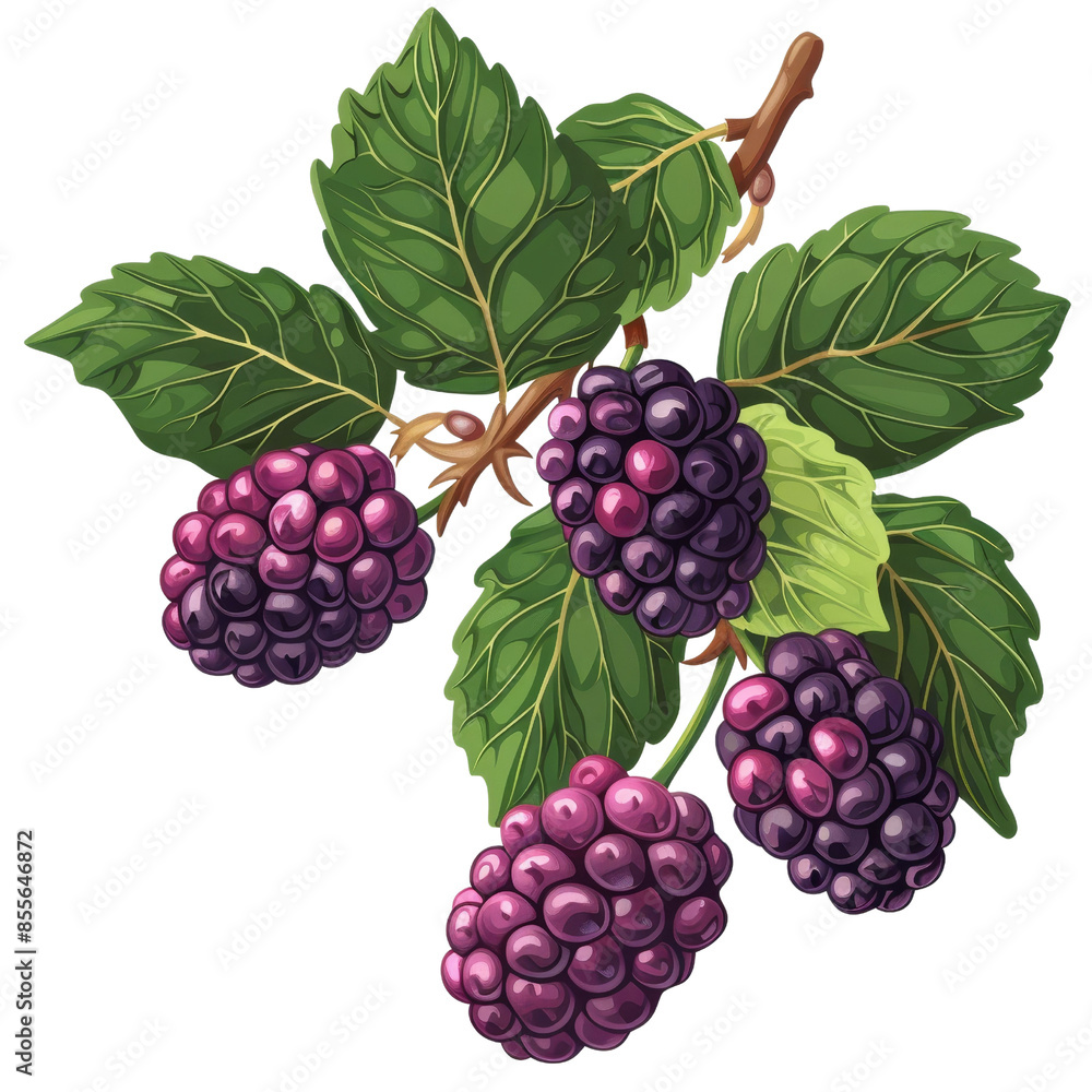Fototapeta premium Illustration of Ripe Blackberries with Leaves 