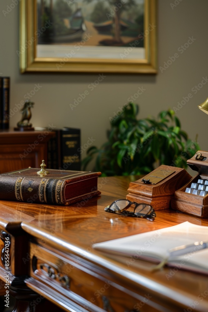 Professional Photography of a classic themed office with antique typewriters and rotary phones, Generative AI Professional Photography of a classic themed office with antique typewriters and rotary phones, Generative AI