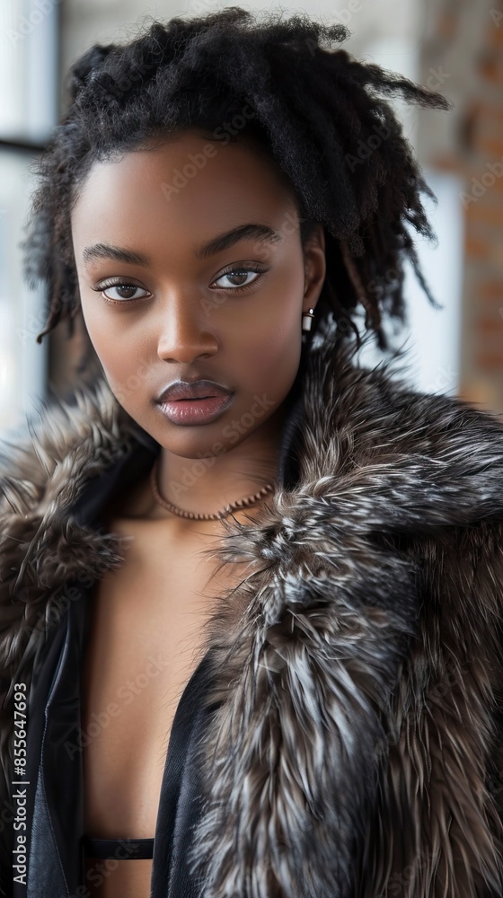 Model posing in a fur jacket Model posing in a fur jacket