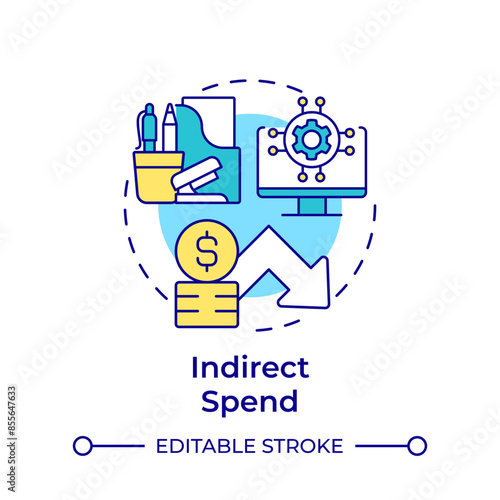 Indirect spend multi color concept icon. Expense submission, procurement. Cost reduction. Round shape line illustration. Abstract idea. Graphic design. Easy to use in infographic, presentation