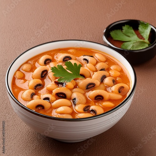 Indian cuisine food black eyed kidney beans curry on brown background photo