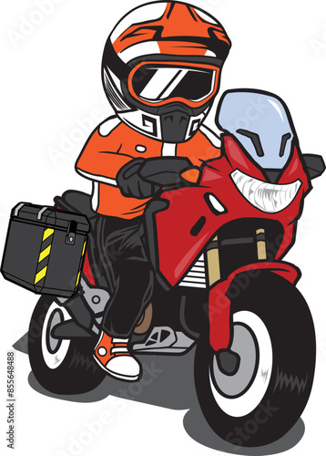 Biker Riding Motorcycle Touring cartoon vector