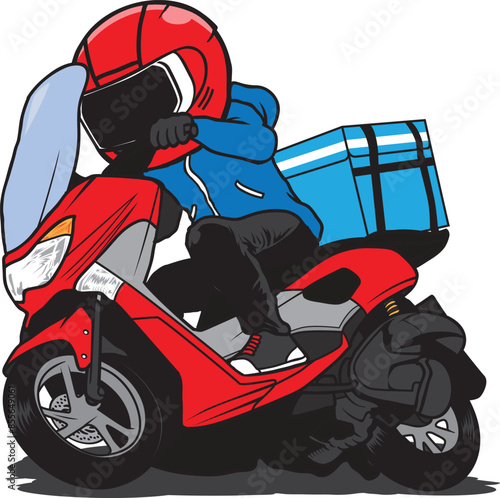 Delivery motorcycle ride motorcycle cartoon vector