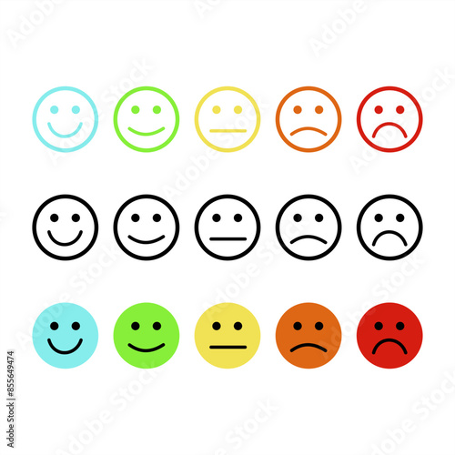 Emotion feedback vector concept. Rating, satisfaction level rating. Excellent, good, normal, bad, very bad. Overview of level votes. Icon illustration.