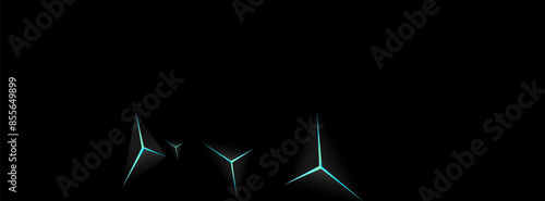 Jet Black Crystal Background Black Vector. Blue Neon Facet Glow. Triangular Decorative Template. Onyx Nice Card.