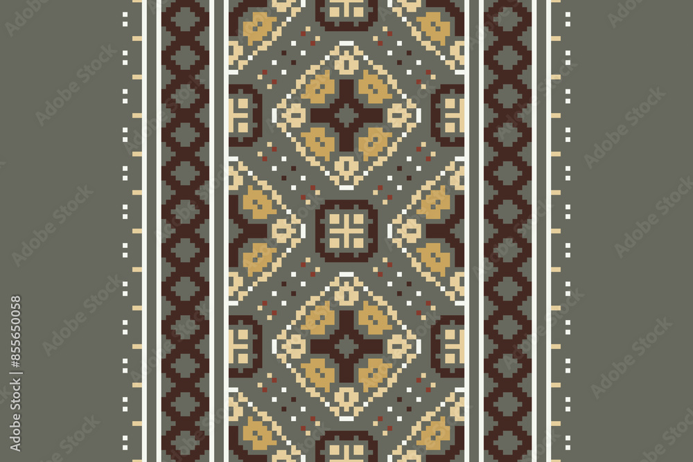 Beautiful traditional ethnic motifs ikat geometric fabric pattern cross stitch.Ikat embroidery Ethnic oriental Pixel.Abstract,vector,illustration. Texture,scarf,decoration,wallpaper,curtain,sarong. Beautiful traditional ethnic motifs ikat geometric fabric pattern cross stitch.Ikat embroidery Ethnic oriental Pixel.Abstract,vector,illustration. Texture,scarf,decoration,wallpaper,curtain,sarong.