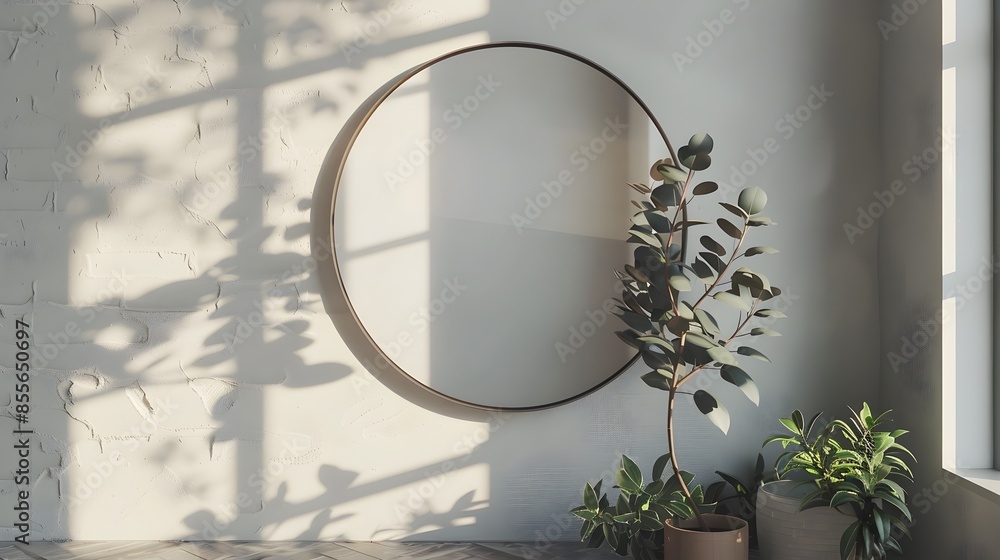 Minimalist Eucalyptus Reflection in Round Wall Mirror Minimalist Eucalyptus Reflection in Round Wall Mirror