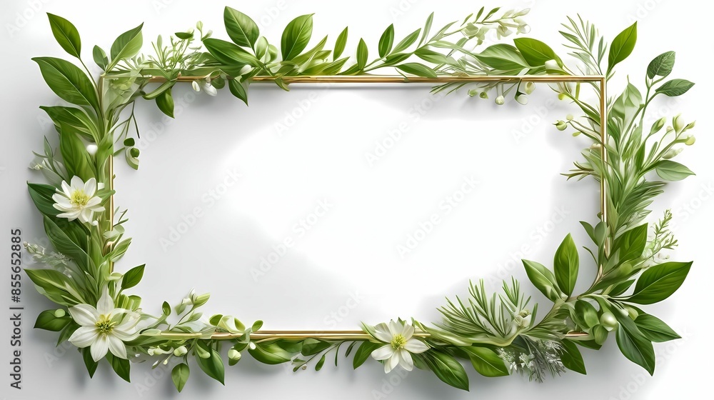 Greenery frame template with place for text for wedding invitation, card, banner, poster, sticker, cover. Greenery frame template with place for text for wedding invitation, card, banner, poster, sticker, cover.