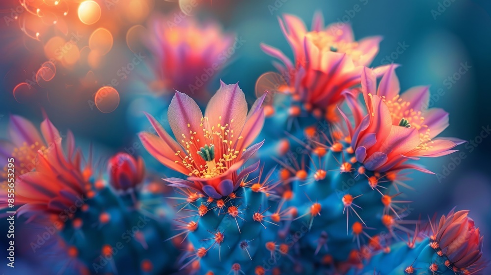 Vibrant cactus flowers in bloom with soft bokeh background, featuring bright, colorful petals and a dreamy, artistic feel. Vibrant cactus flowers in bloom with soft bokeh background, featuring bright, colorful petals and a dreamy, artistic feel.