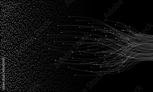Abstract lines with dots over dark background. Connecting or big data concept. Design element or icon.