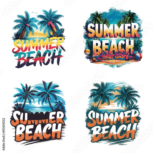Summer Beach Sun Set T-Shirt Design. Vector Illustration.