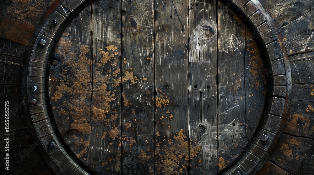 background of barrel and worn old table of wood background of barrel and worn old table of wood