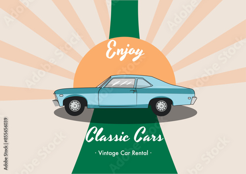 Vintage Poster mit amerikanischem Automobil - siebziger Jahre, als Poster, flyer, Card, background