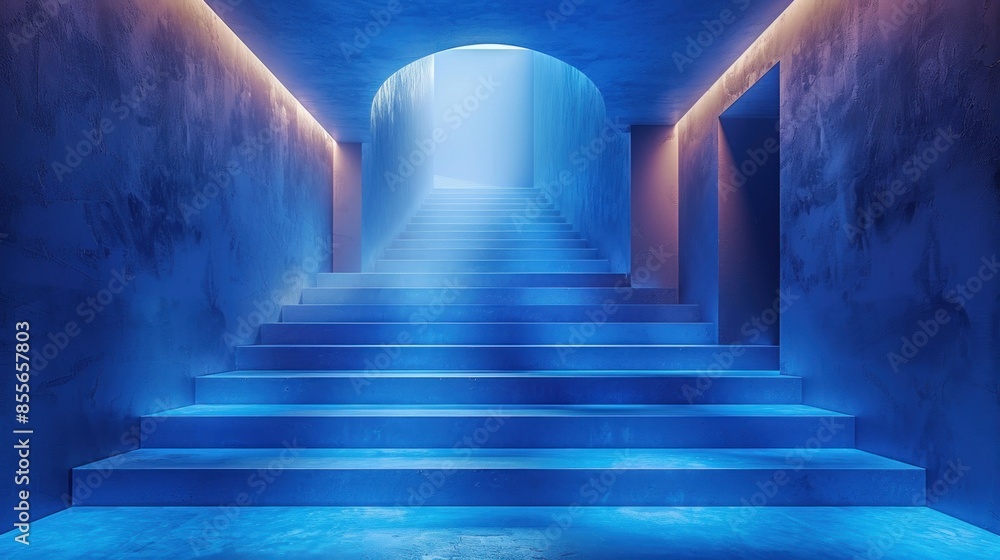 Obraz premium Blue light caresses the podium, emphasizing its flawless construction.