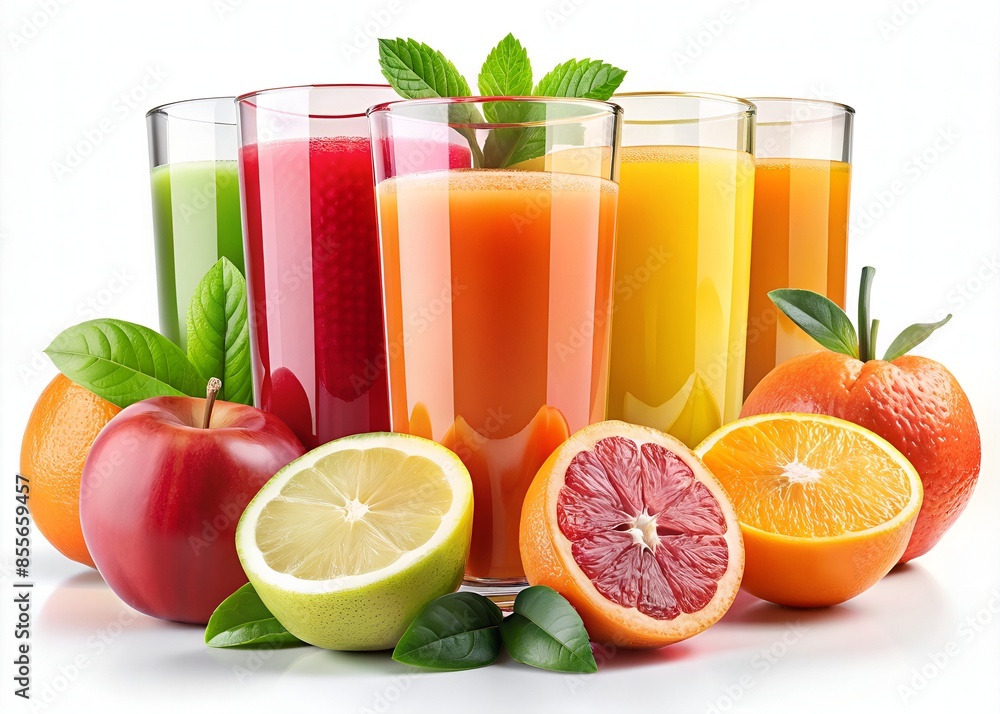 Refreshing And Delicious Fruit Juices. A Variety Of Fresh Fruits And Juices. Refreshing And Delicious Fruit Juices. A Variety Of Fresh Fruits And Juices.
