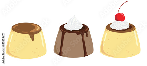 ３種類のプリンのイラストセット