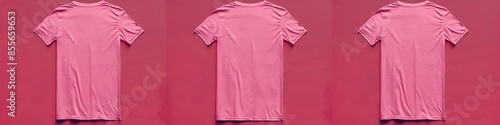 empty pink t-shirt mockup on solid ruby background, back view