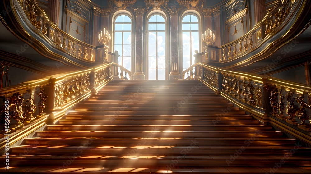 Obraz premium Opulent Baroque Staircase Leading to the Sky - Grandeur and Elegance in an Ornate Mansion Interior