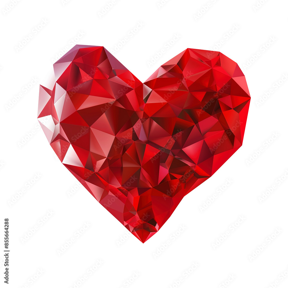Polygonal red heart isolated on white background remove png, Clipping Path Polygonal red heart isolated on white background remove png, Clipping Path