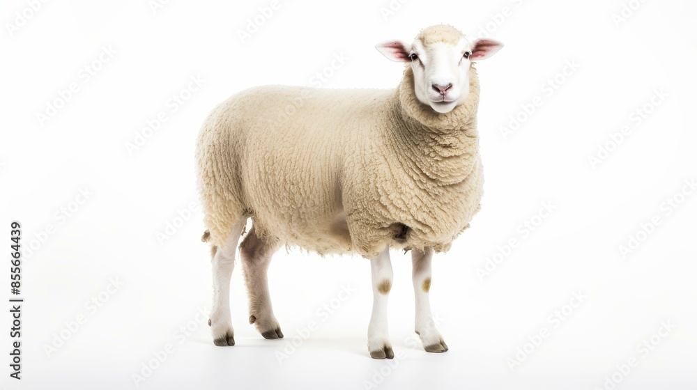 A cute and fluffy sheep standing gracefully on a white background. A cute and fluffy sheep standing gracefully on a white background.