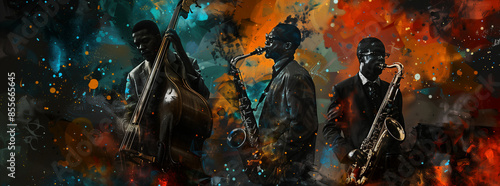 Three Jazz Musicians Performing. A vivid and dynamic depiction of three jazz musicians immersed in their performance. © paco