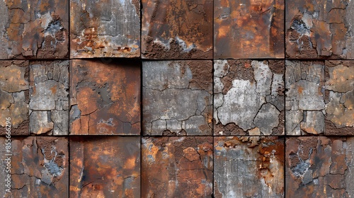 Metal surface exhibits rusty patina, with signs of deterioration evident